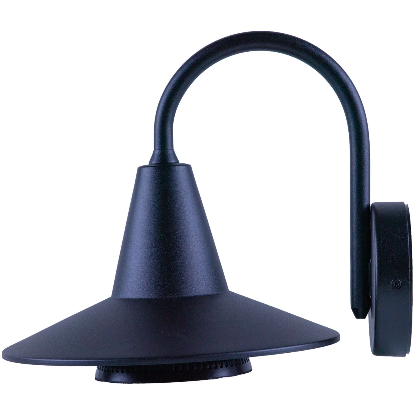 Black outdoor wall light fixture on a white background