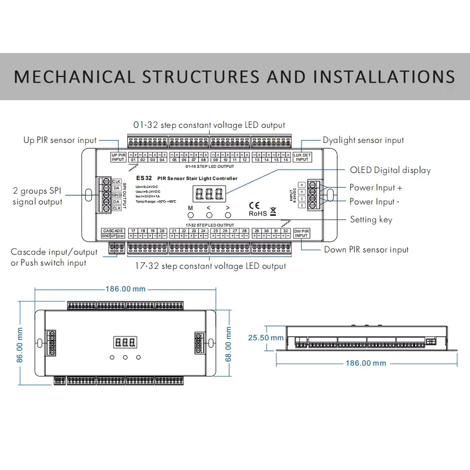 PIR Sensor Stair Light Controller – 32-Step Intelligent Motion Sensor (ES32)