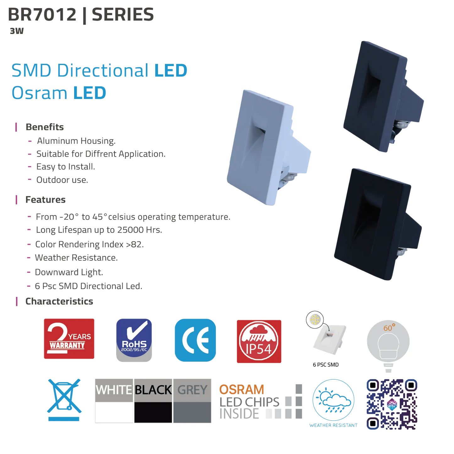 SMD Directional LED Osram LED with features and specifications on a white background