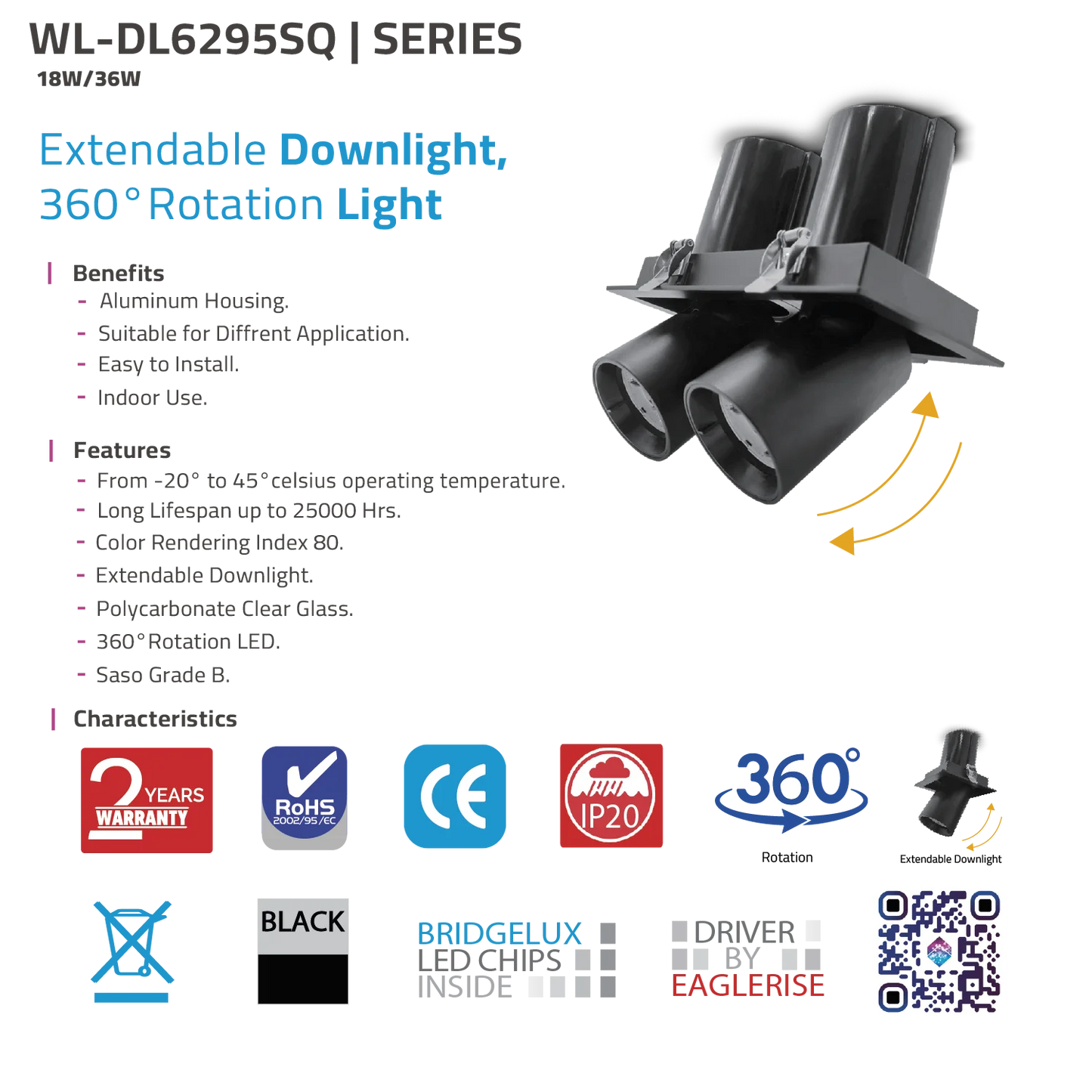 Ultra Light 360° LED Downlight for Modern Indoor Lighting (WL-DL6295SQ)