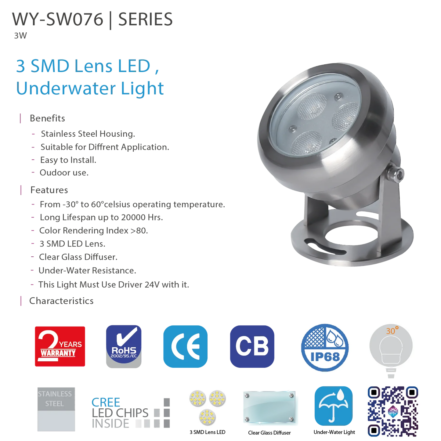 Ultralight LED Underwater Light 3W (WY-SW076)