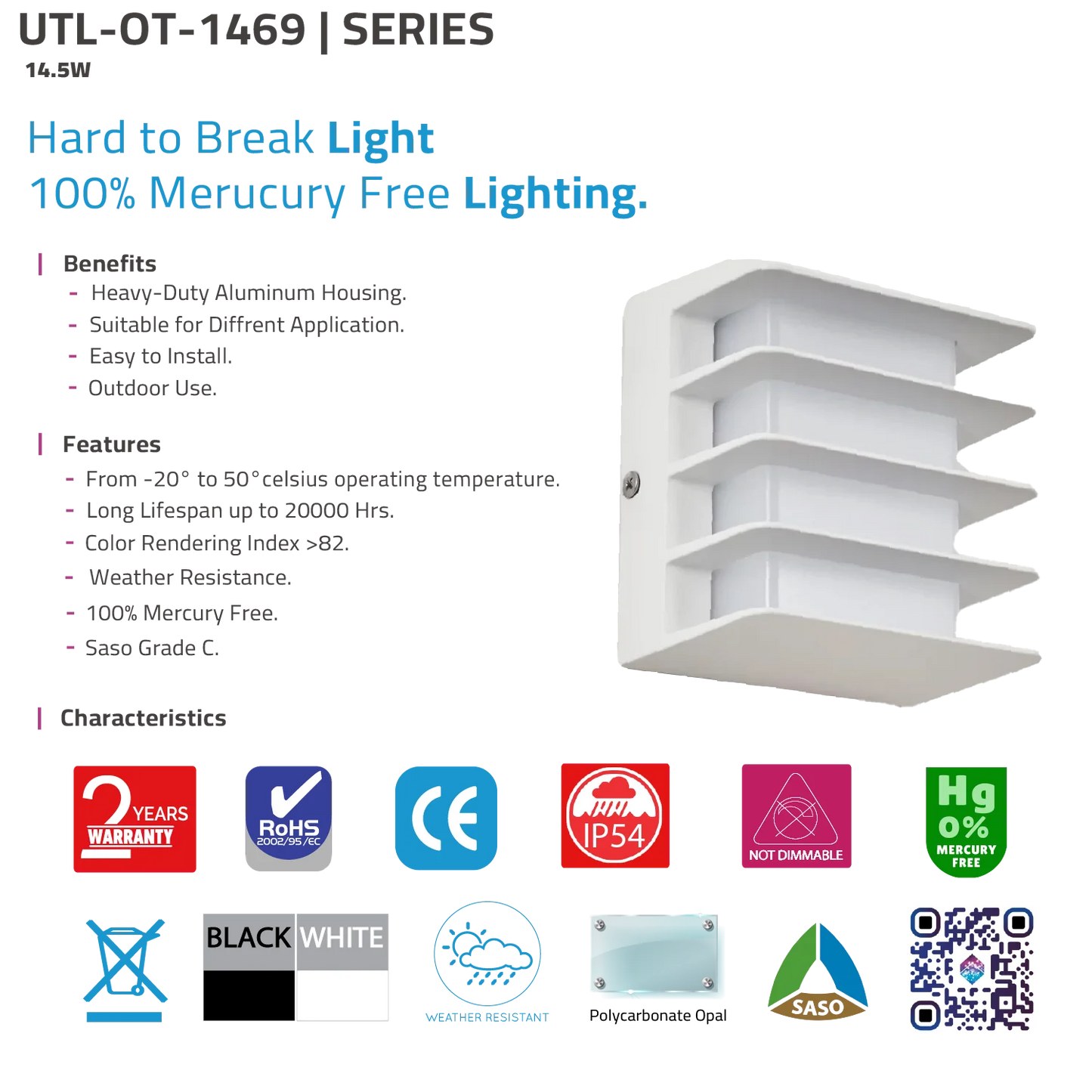 LED WALL LIGHT (UTL-OT-1469) – Modern Outdoor Wall Fixture - IP54 Protection