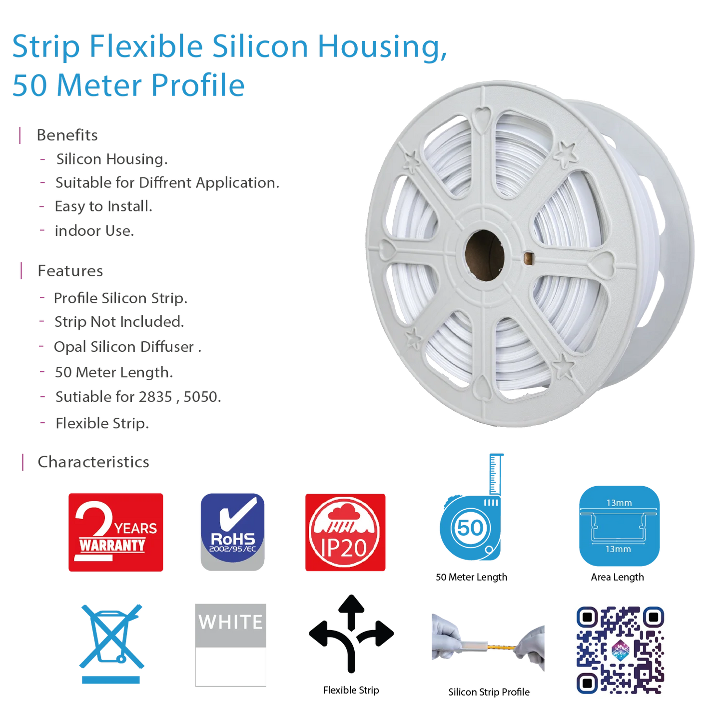 Ultralight Strip Silicon Frame - Flexible Housing 50M (Profile 1510)