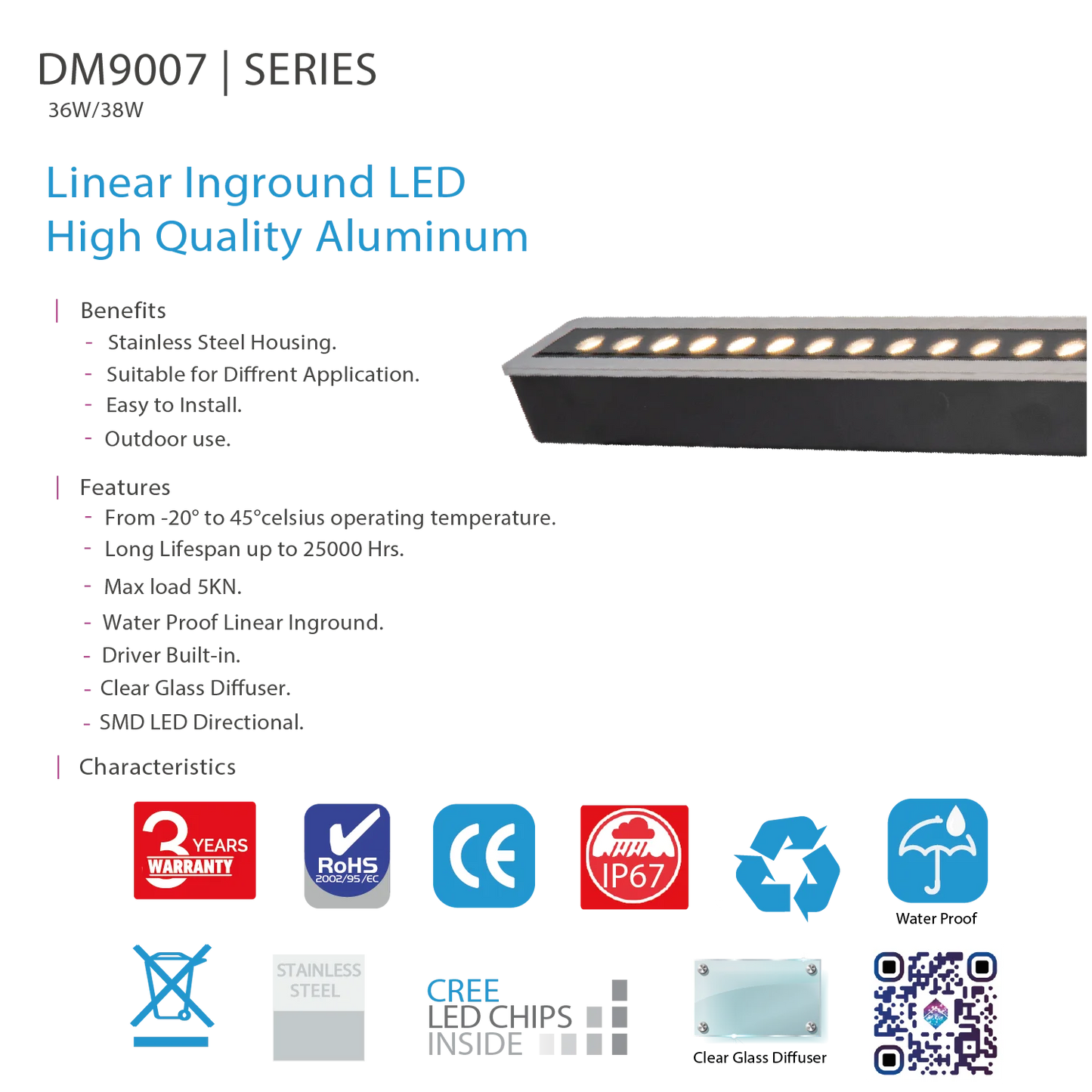 Ultralight Linear Inground Light IP67 (BD9007)