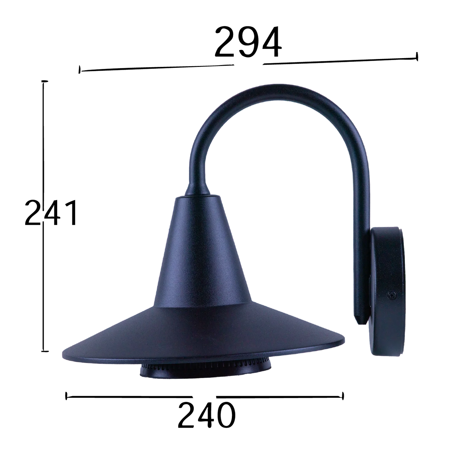 WALL LIGHT FRAME (WL-ODL-1012) – Outdoor Aluminum Swan-Neck Light with E27 Base, Clear Glass Diffuser, IP54, Black