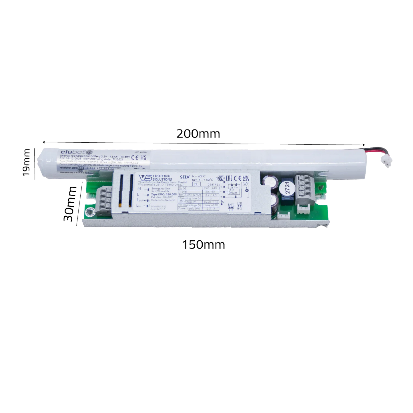 LED light bar with dimensions labeled on a white background
