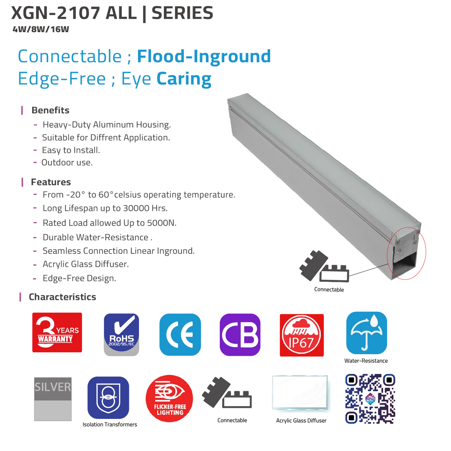 LINEAR UNDERGROUND LIGHT IP67 (XGN-2107) – Connectable - Edge-Free - Outdoor Inground Lighting