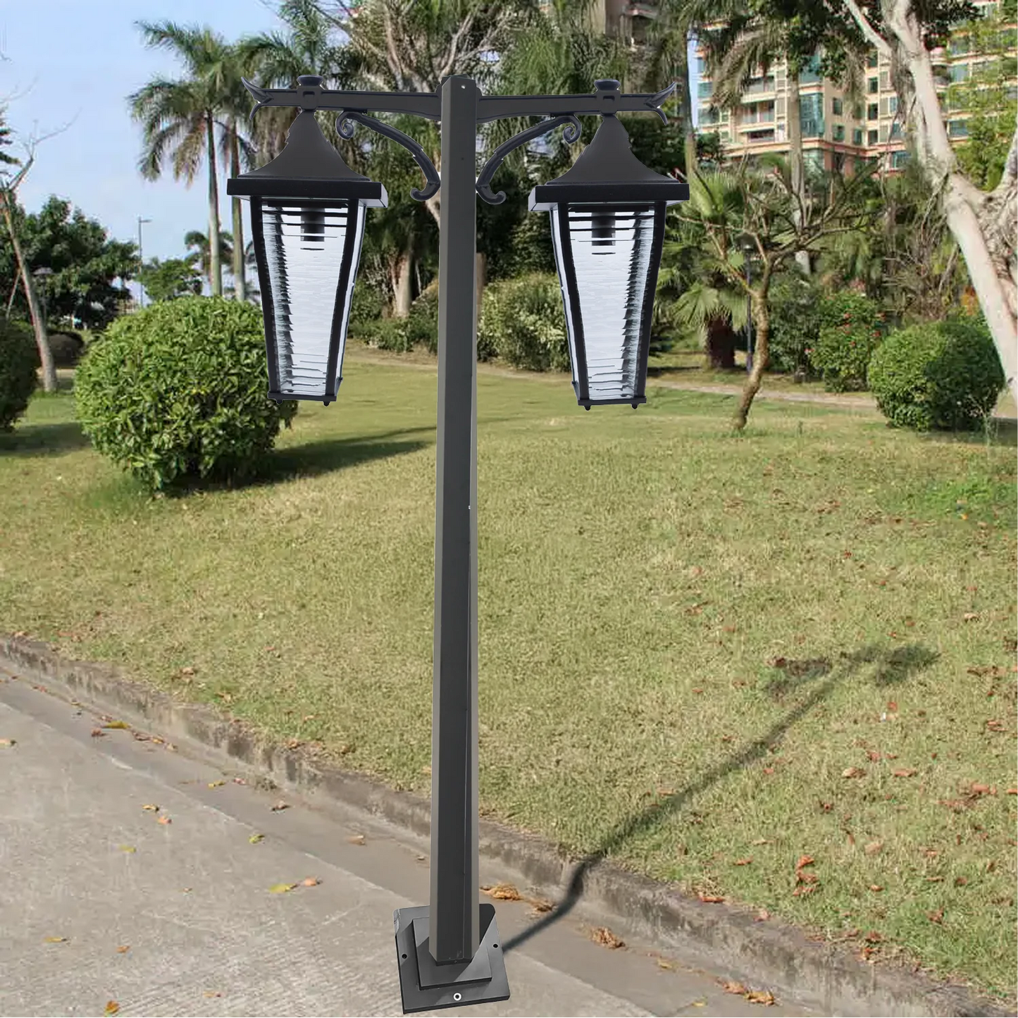 Outdoor Pole Light with Dual Classic Lanterns (0304-PL059-2) - 2.5 Meters - IP44 Weather-Resistant - 2xE27 Bulb Bases