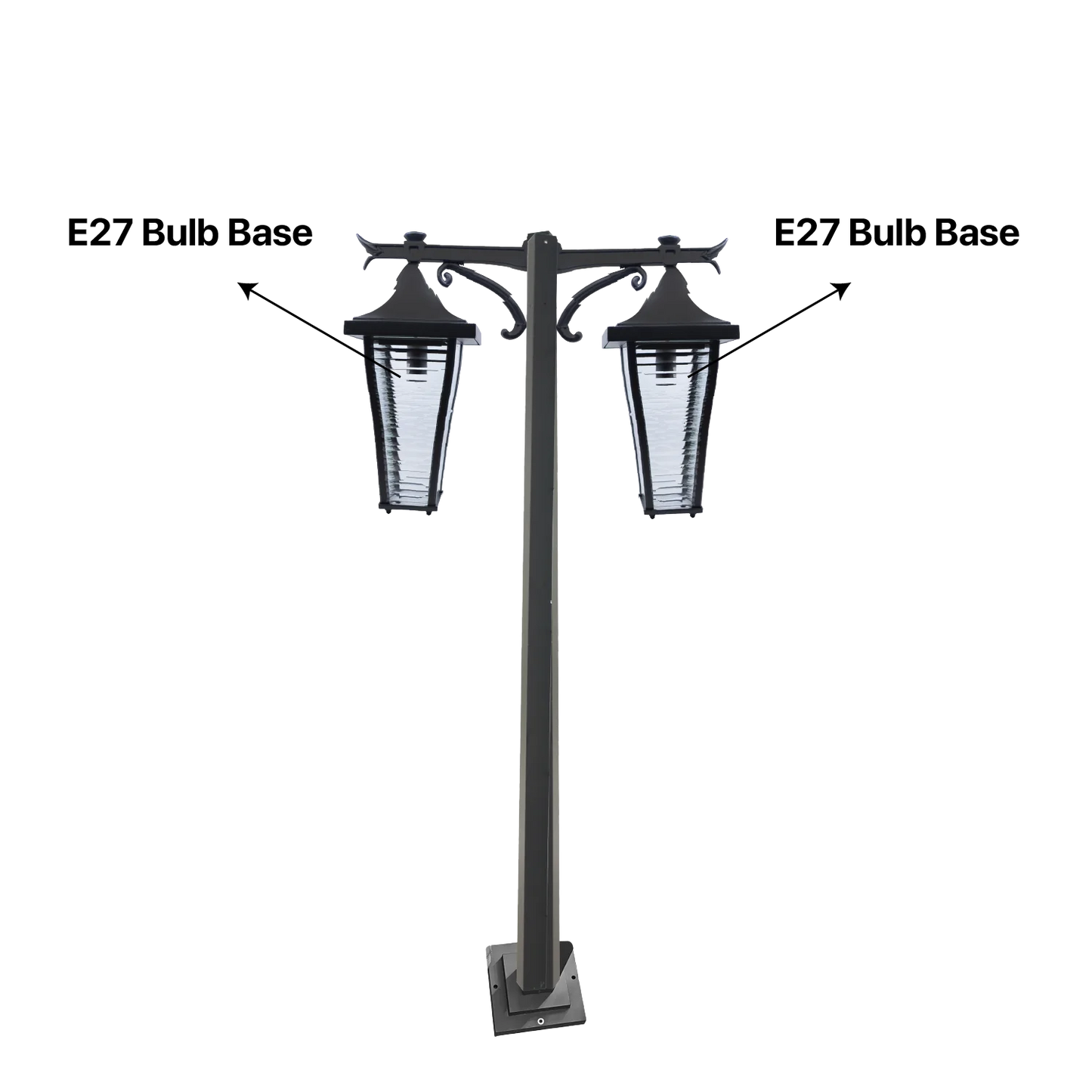 Outdoor Pole Light with Dual Classic Lanterns (0304-PL059-2) - 2.5 Meters - IP44 Weather-Resistant - 2xE27 Bulb Bases