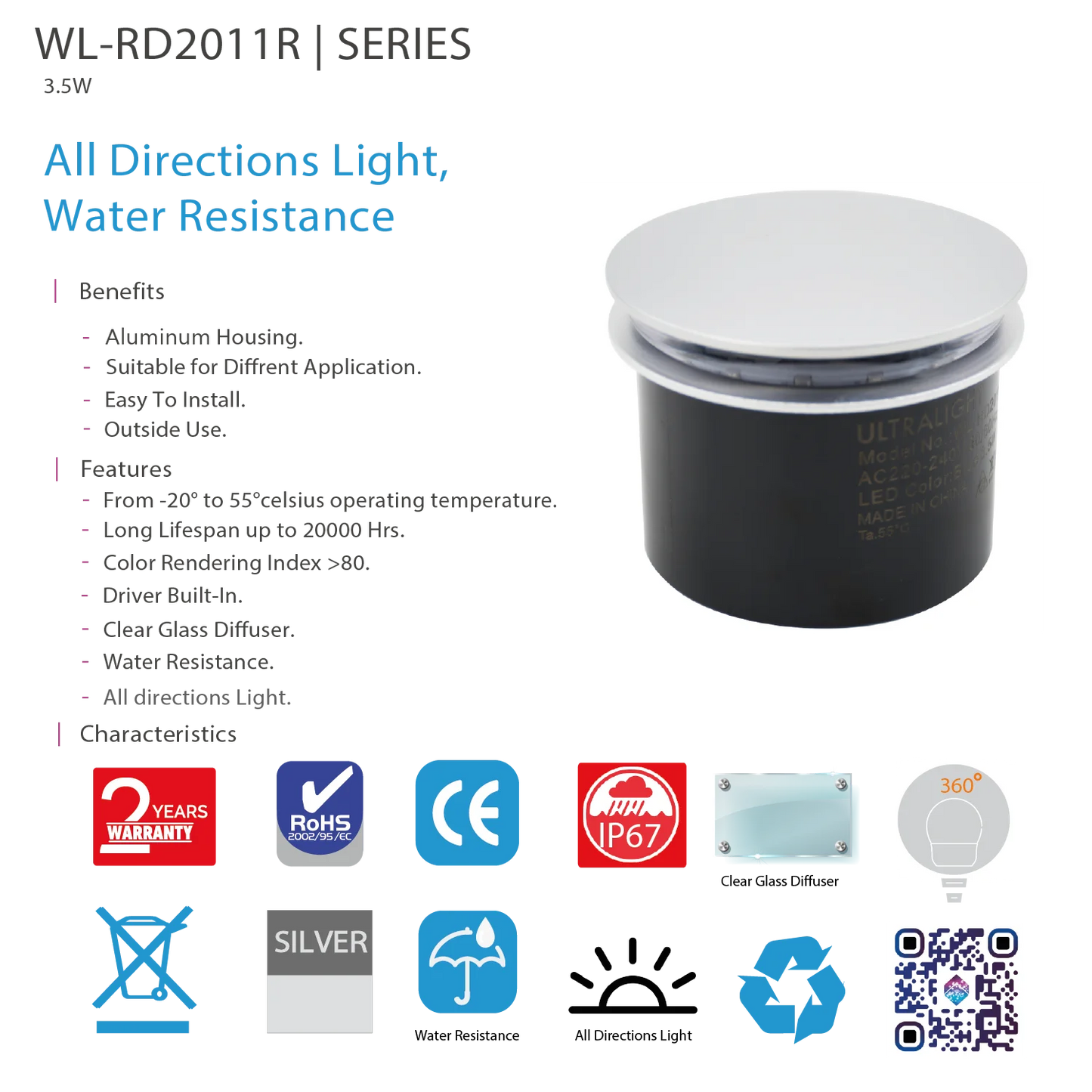 Ultralight LED In-ground Light 3.5W IP67 (WL-RD2011R)