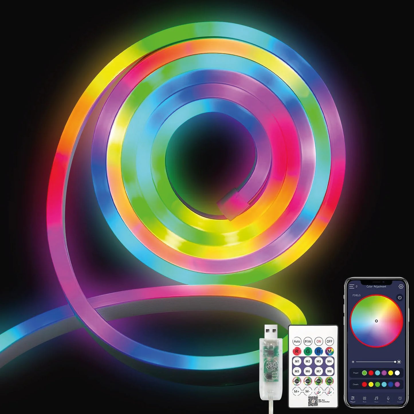 Ultralight USB Neon LED Strip Light with Music Sync & Smart Control – 5M (RGB Flex Light)