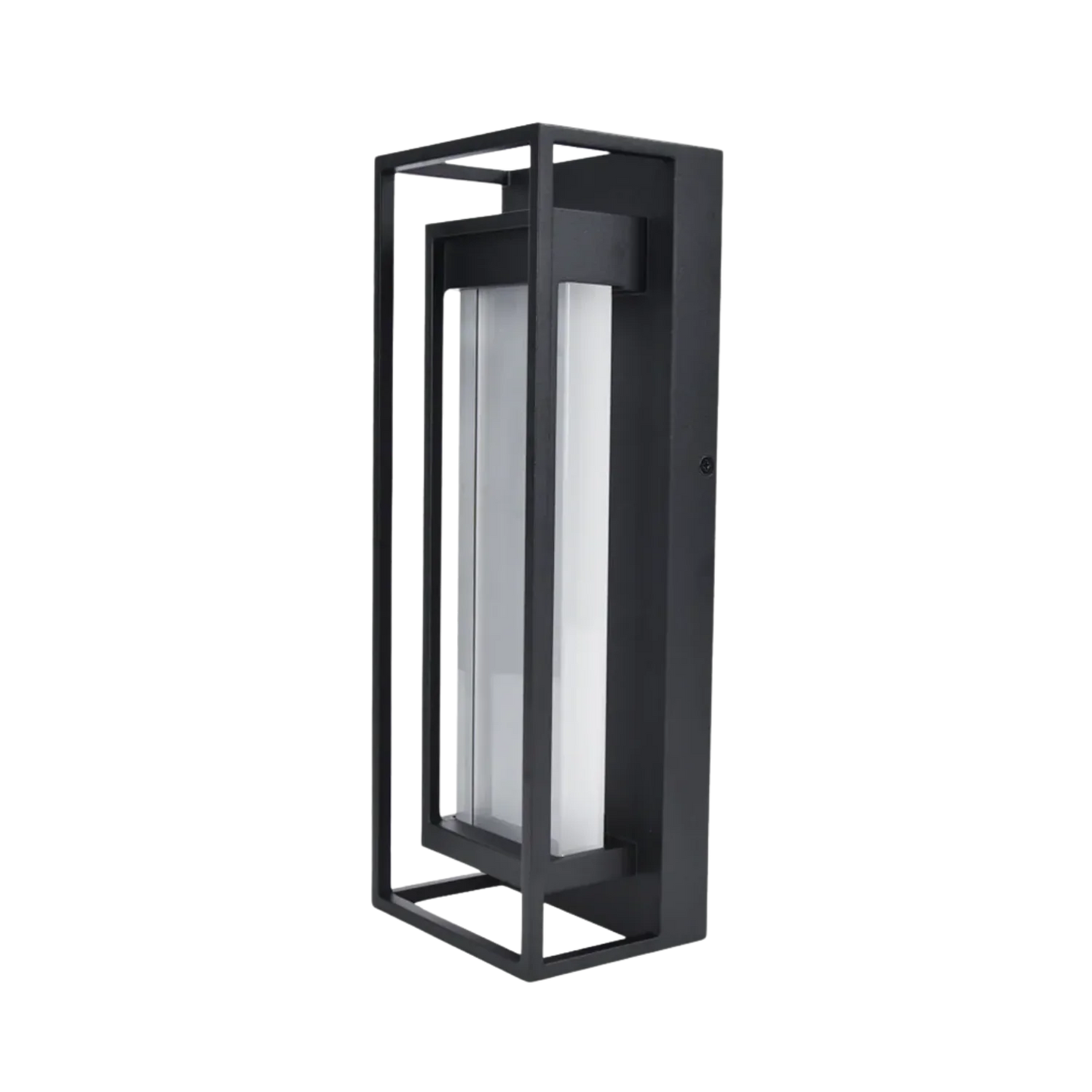 Black outdoor wall light fixture on a white background