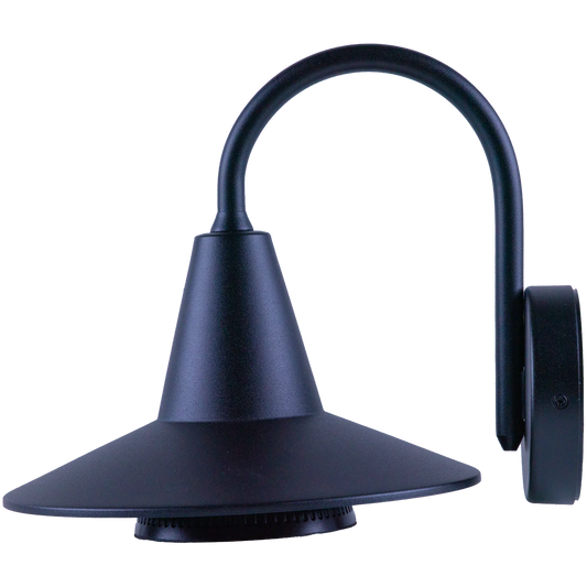 Black outdoor wall light fixture on a white background