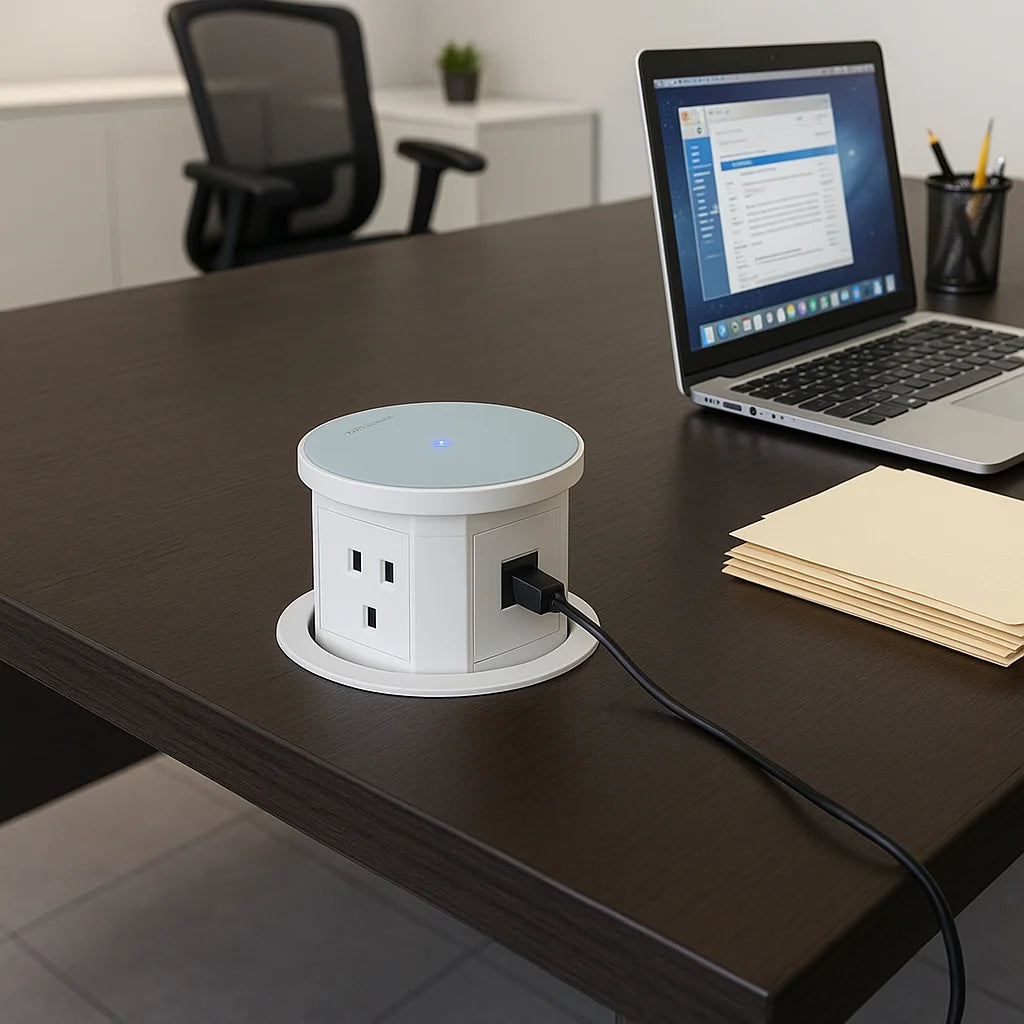 Ultra Light Motorized Desktop Socket with Wireless Charging and Sensor (SJ-01)