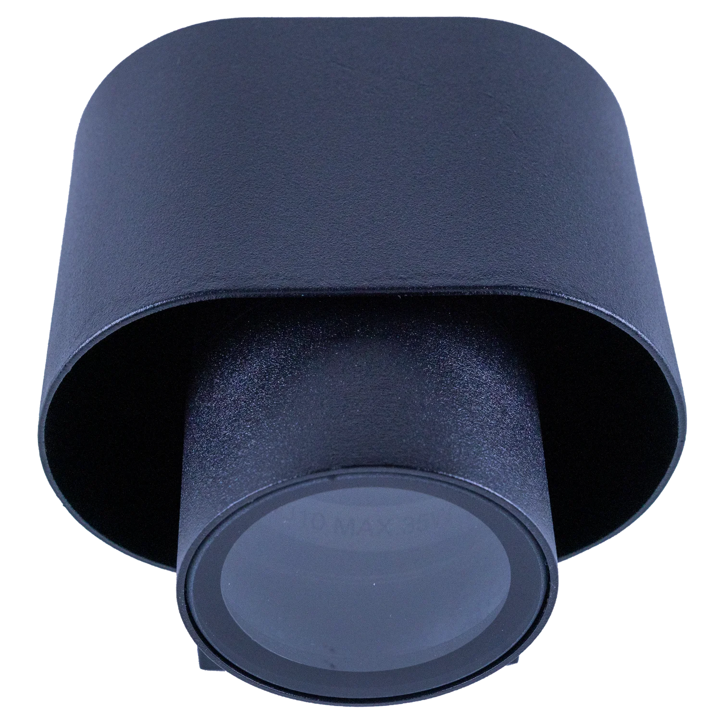 Navy blue cylindrical light fixture on a white background