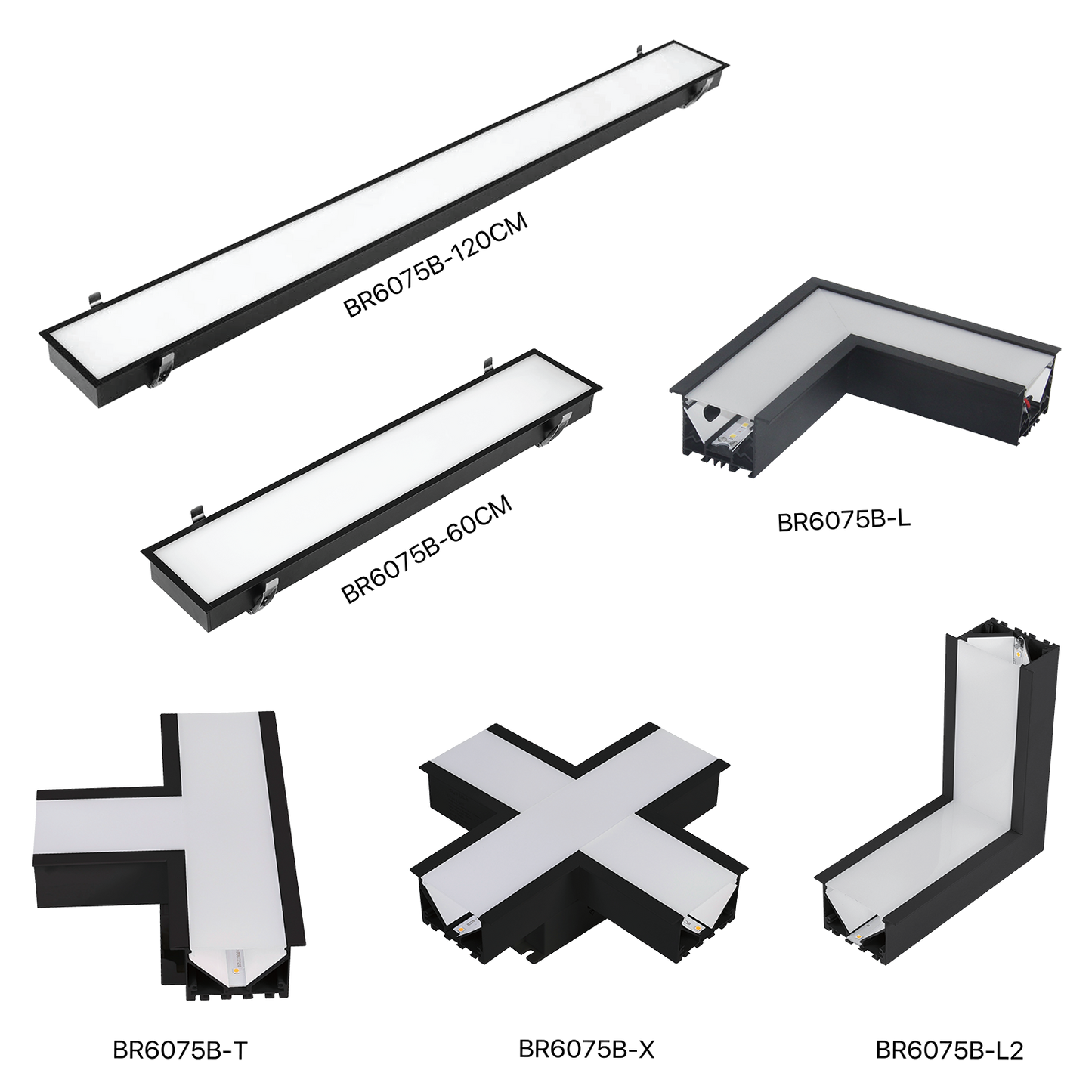 Ultralight Black Linear Light Recessed Connectable - Modern Design (BR6075B)