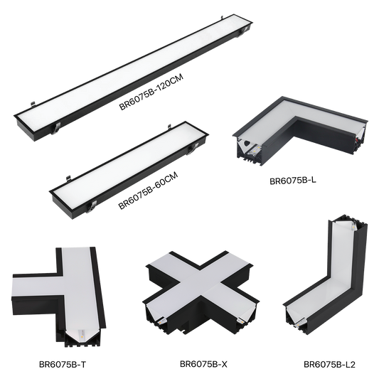 Ultralight Black Linear Light Recessed Connectable - Modern Design (BR6075B)