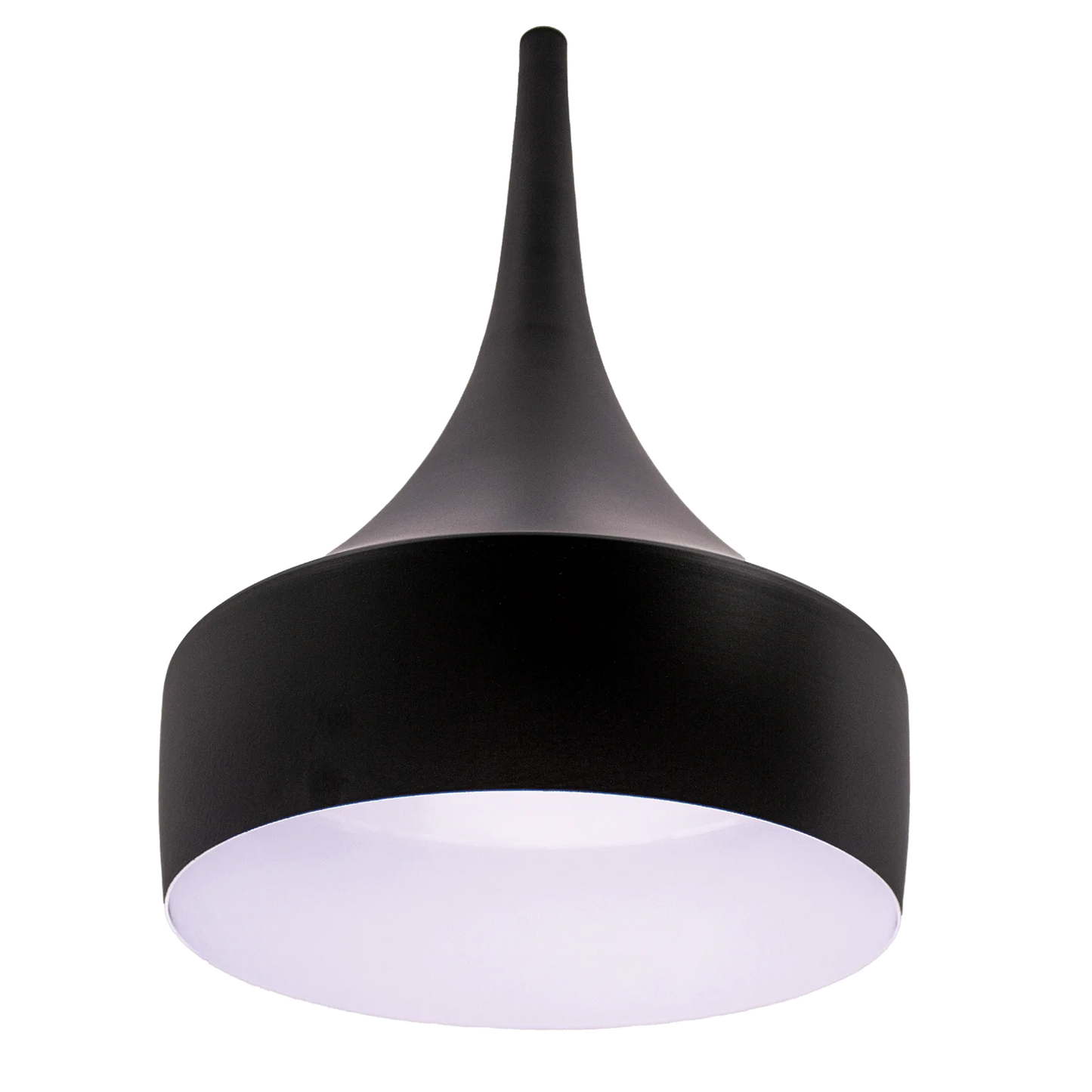 Black pendant light on a white background