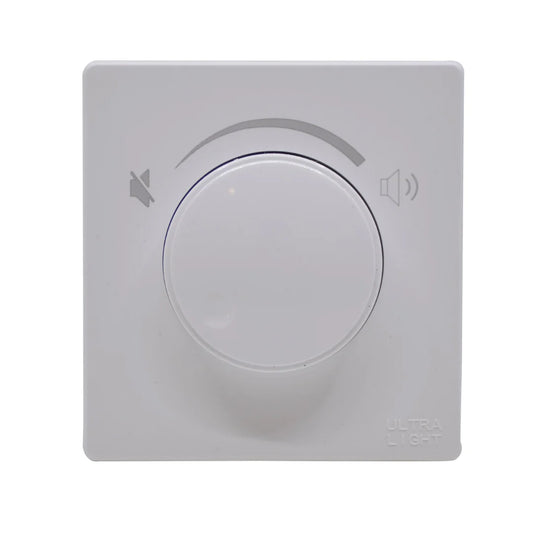 Gray wall-mounted control panel with a central dial on a white background
