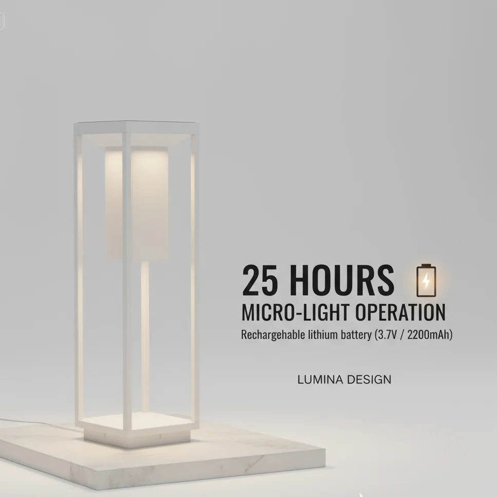 Lumina Design micro-light with text on battery life and specifications.
