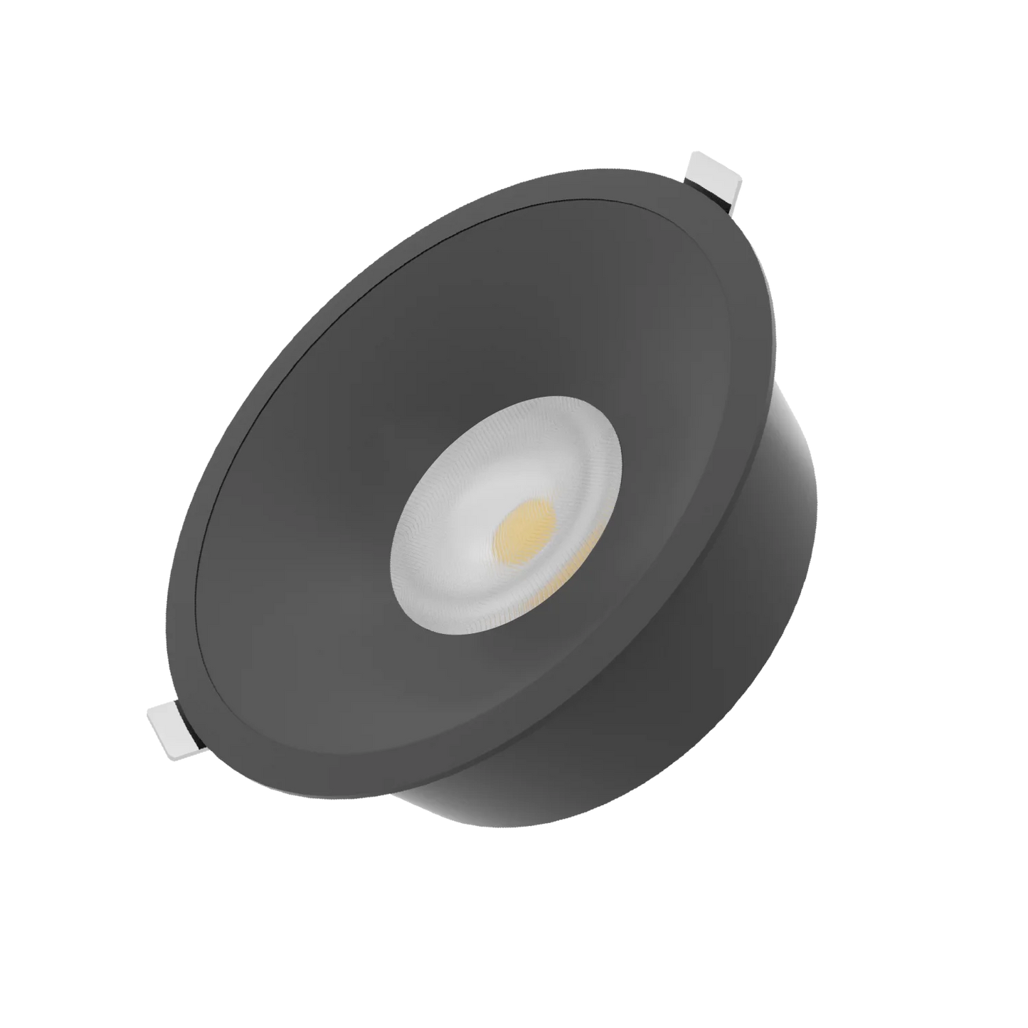 Black recessed ceiling light on a white background