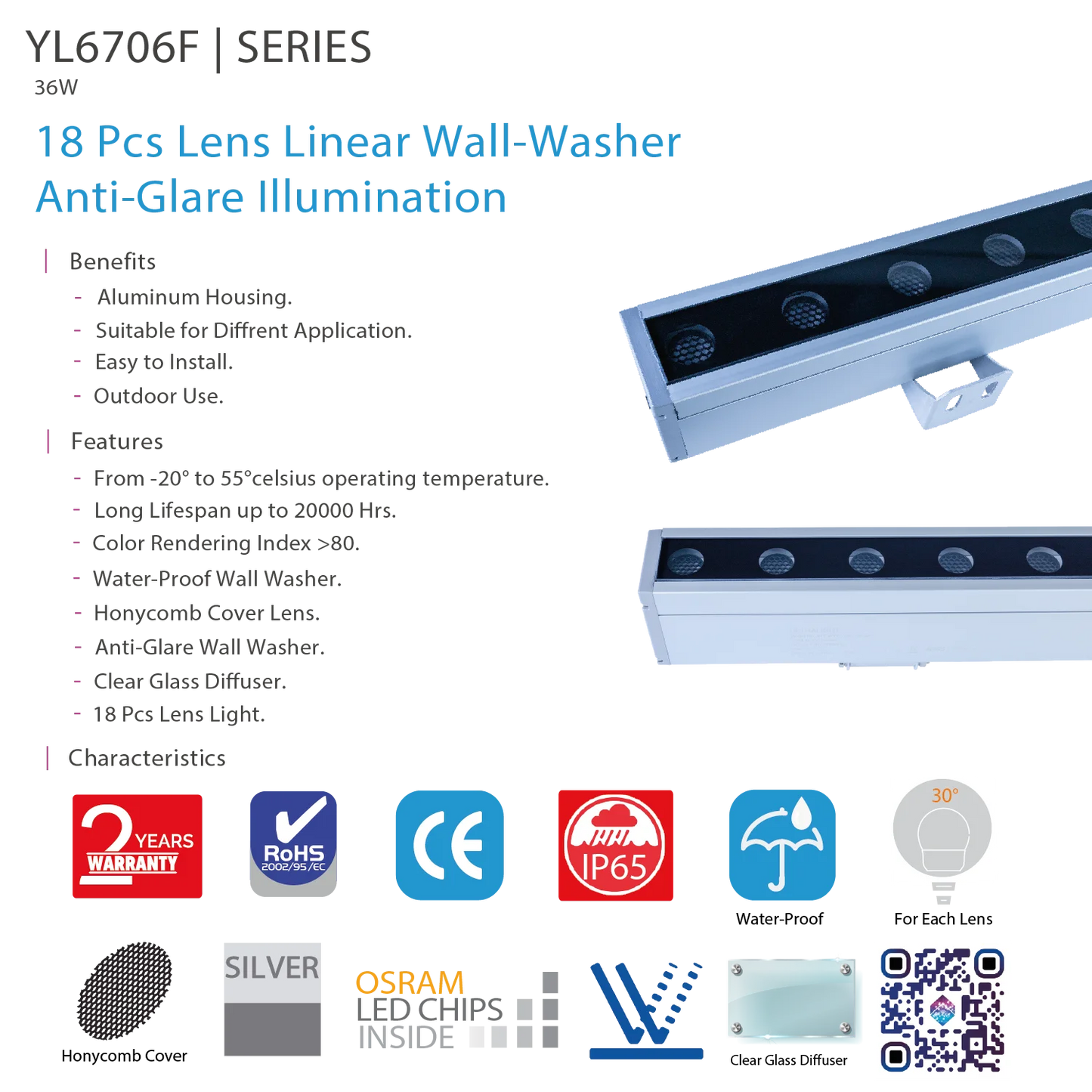 Ultra Light LED Wall Washer (YL6706F) – 36W Outdoor Light  & IP65 Waterproof Rating