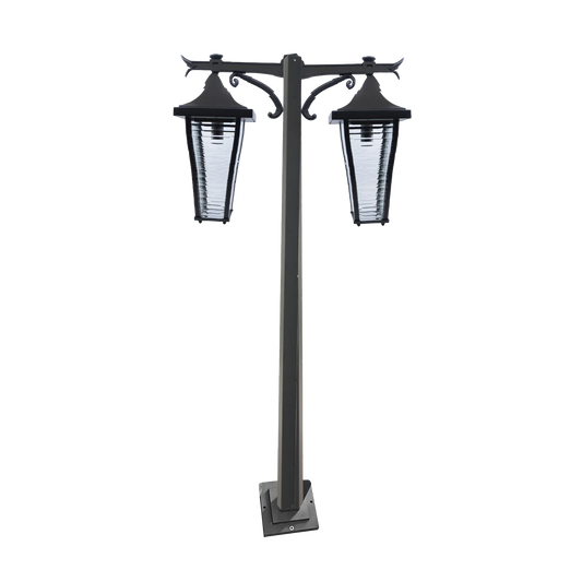 Outdoor Pole Light with Dual Classic Lanterns (0304-PL059-2) - 2.5 Meters - IP44 Weather-Resistant - 2xE27 Bulb Bases