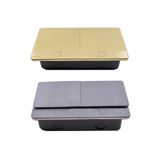 Two electronic devices, one gold and one black, on a white background