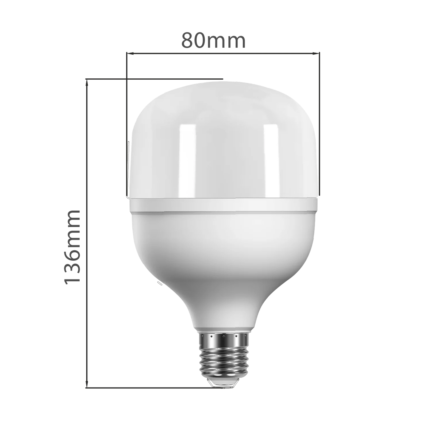 LED bulb with dimensions labeled on a white background