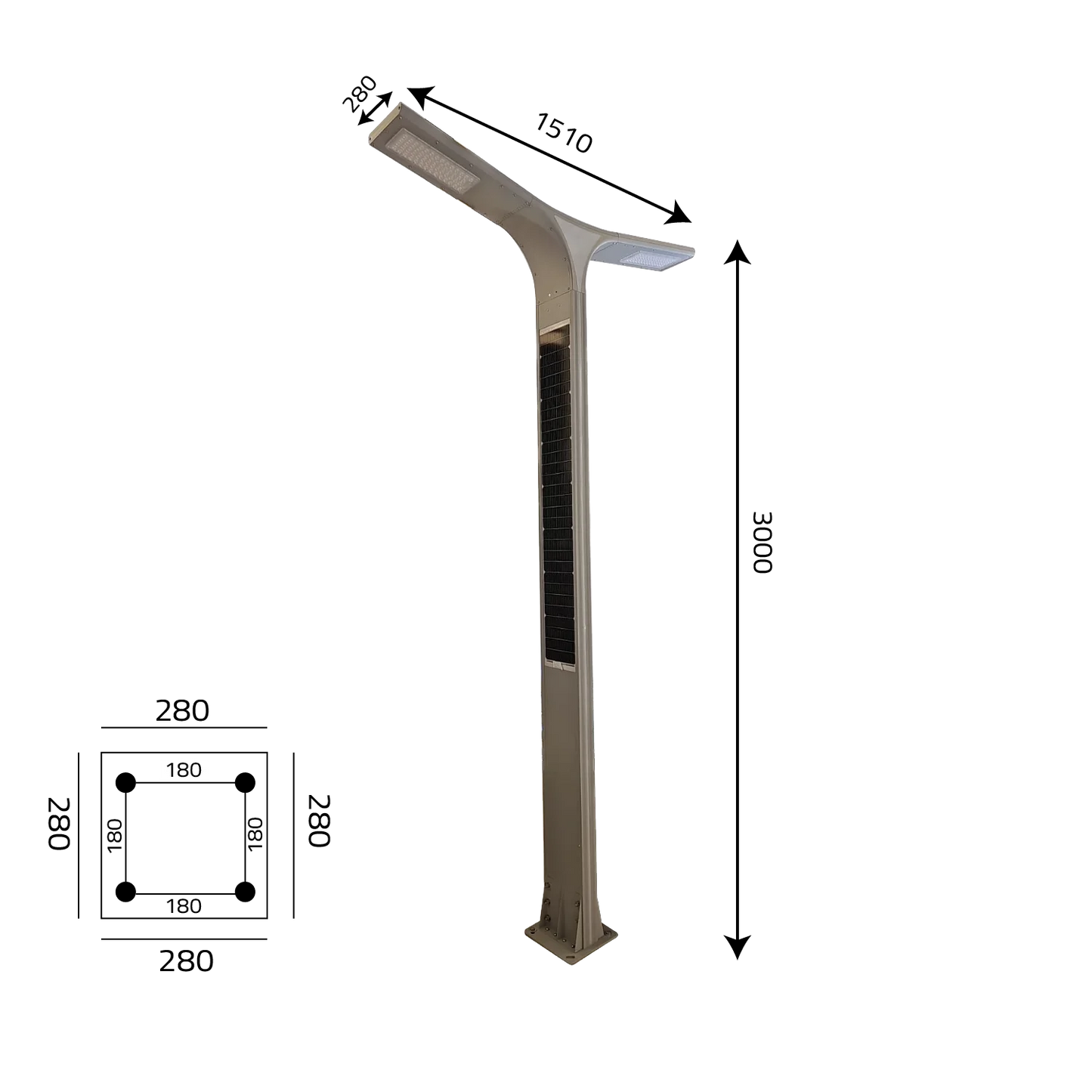 Solar Pole Light 30W IP65 (TY01) Dual-Head Outdoor LED Light with 160W Solar Panel & 3M Height