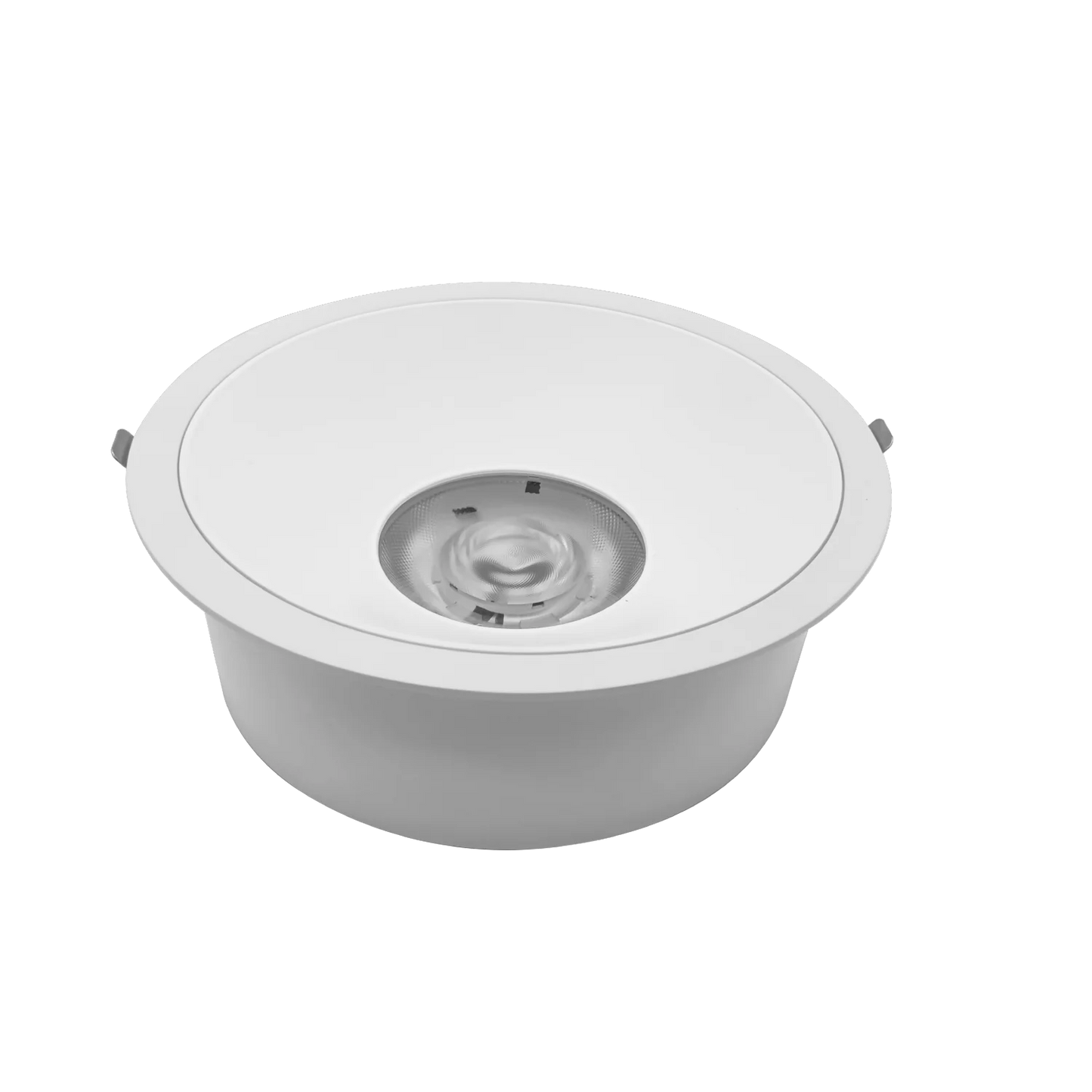 White recessed ceiling light on a white background
