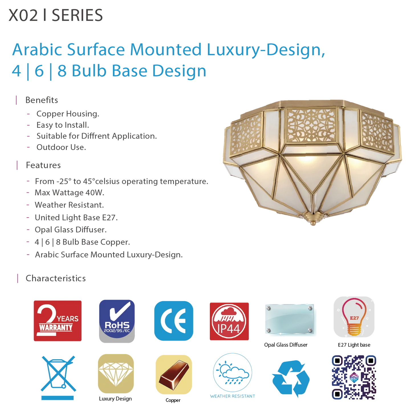 Ultra Light E27 Copper Surface Mounted Light – Arabic Luxury (X02)