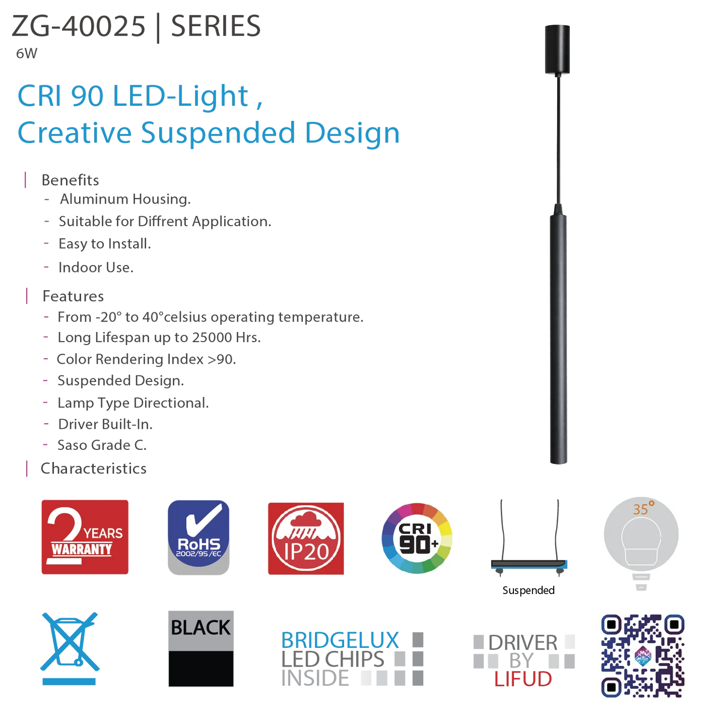 Ultralight Compact Directional Pendant Light (ZG-40025)