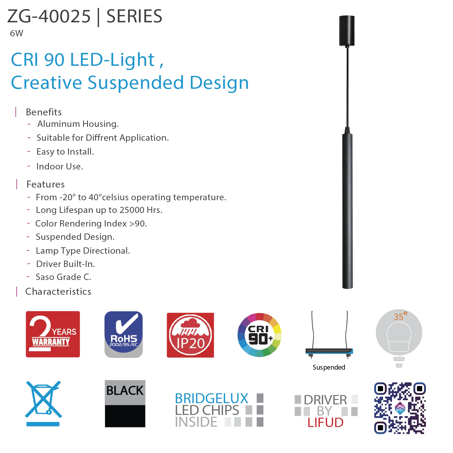 Ultralight Compact Directional Pendant Light (ZG-40025)