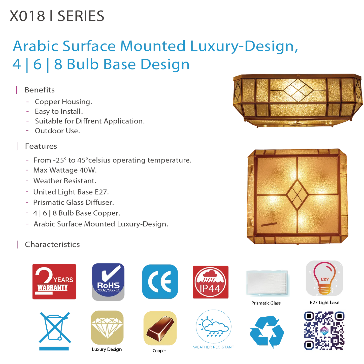 Ultra Light Copper Surface Mounted Light – Luxury Arabic Design Fixture (X018)