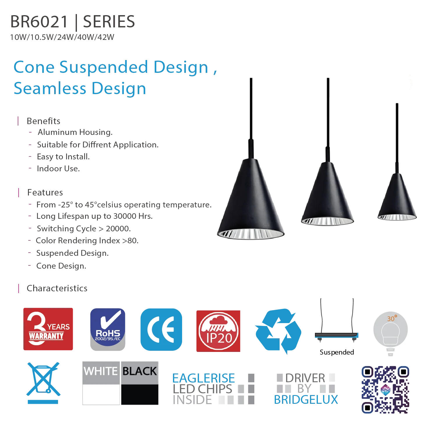 Ultralight Indoor Cone Pendant Light (BR6021)