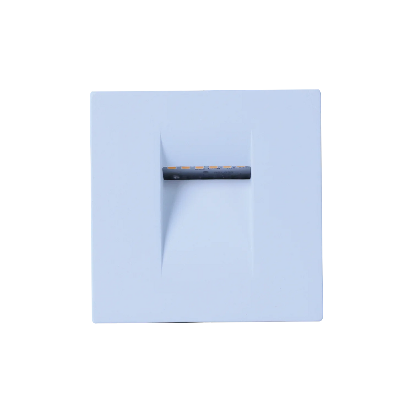 Three wall-mounted LED stair lights in white, black, and gray colors, with a minimalist square design and a central LED module.