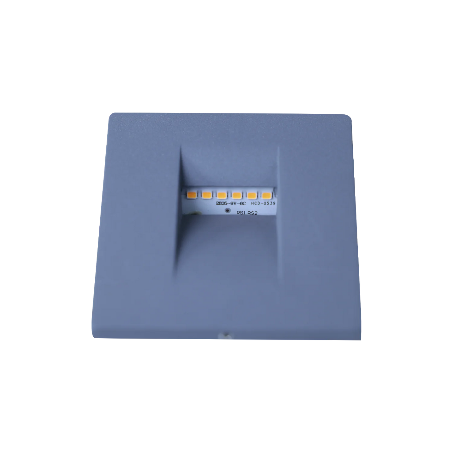 Square blue LED light on a white background