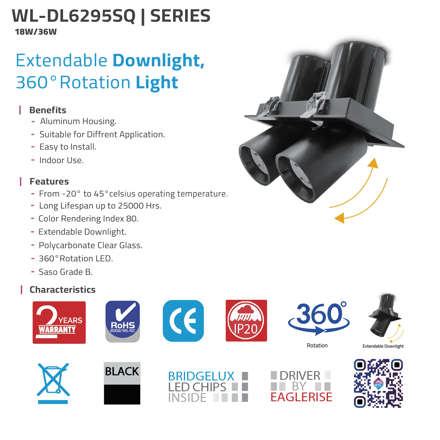 Ultra Light 360° LED Downlight for Modern Indoor Lighting (WL-DL6295SQ)
