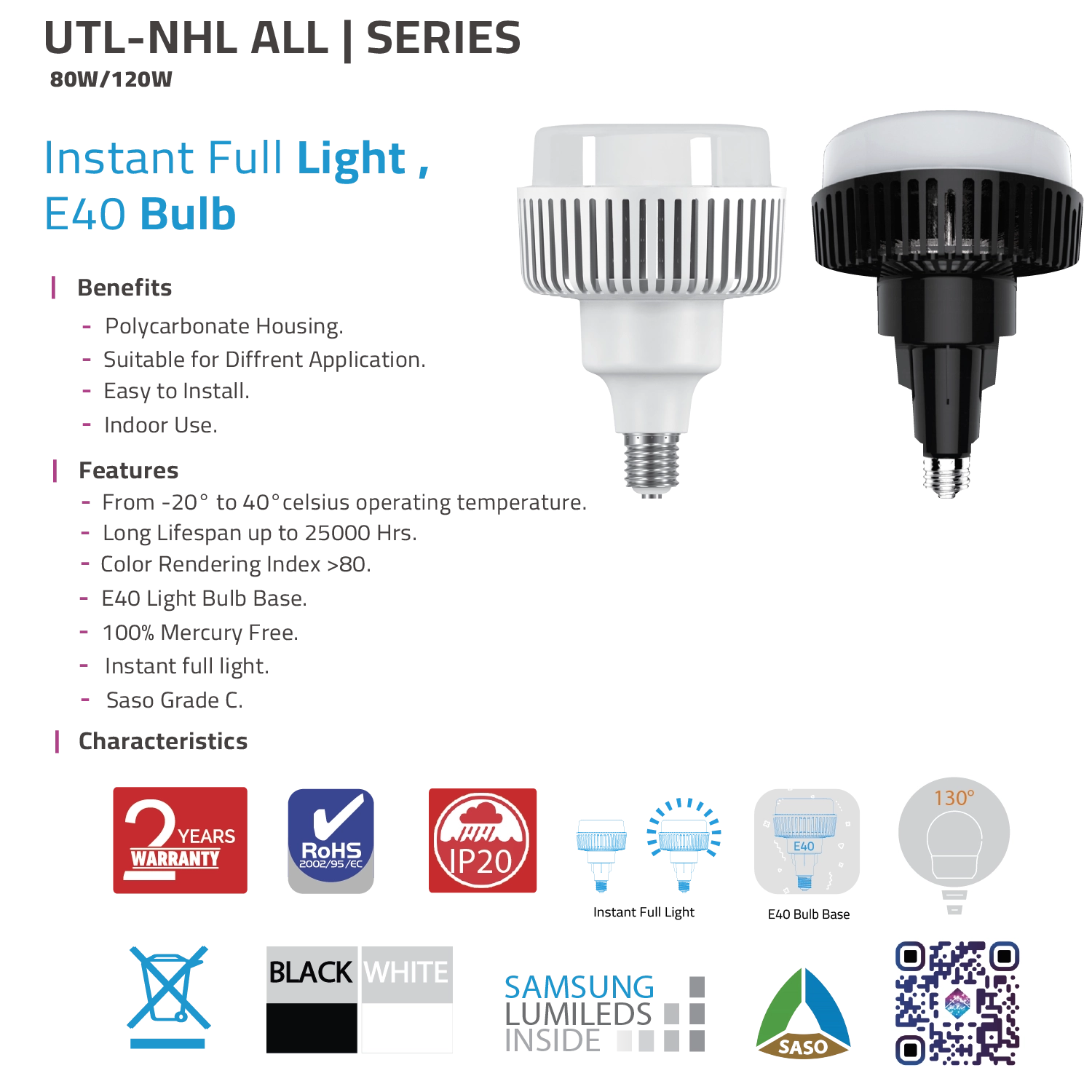 Ultra Light LED High Bay Bulb E40 – Powerful Indoor Lighting (UTL-NHL)