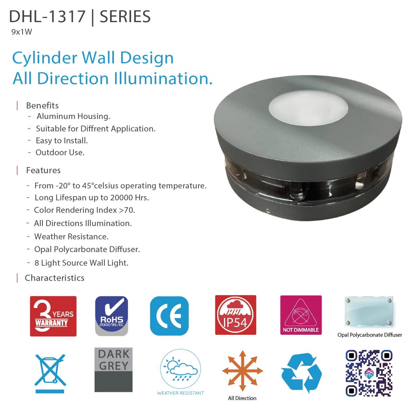 Ultra Light LED Wall Light - Multi-Directional Outdoor Cylinder Lighting (DHL-1317)