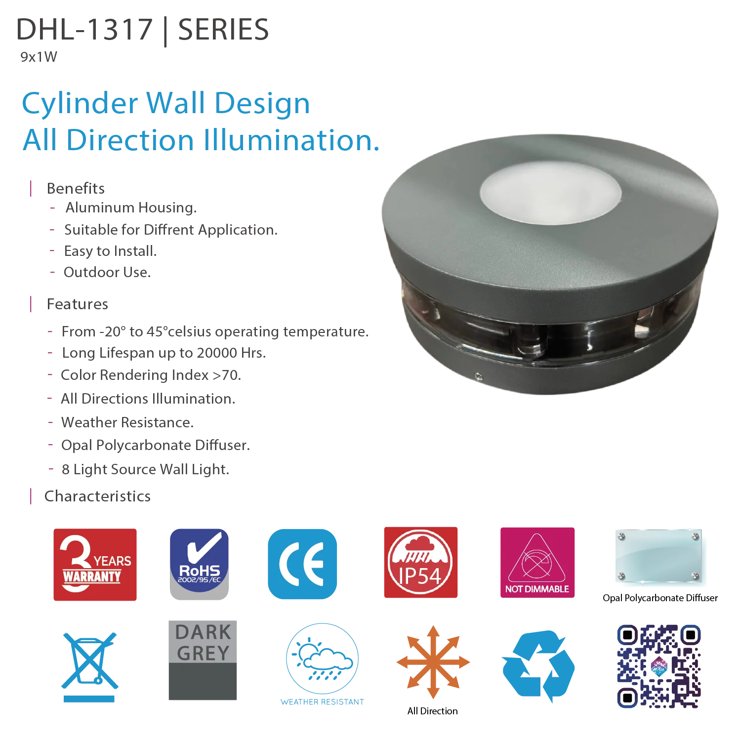 Ultra Light LED Wall Light - Multi-Directional Outdoor Cylinder Lighting (DHL-1317)