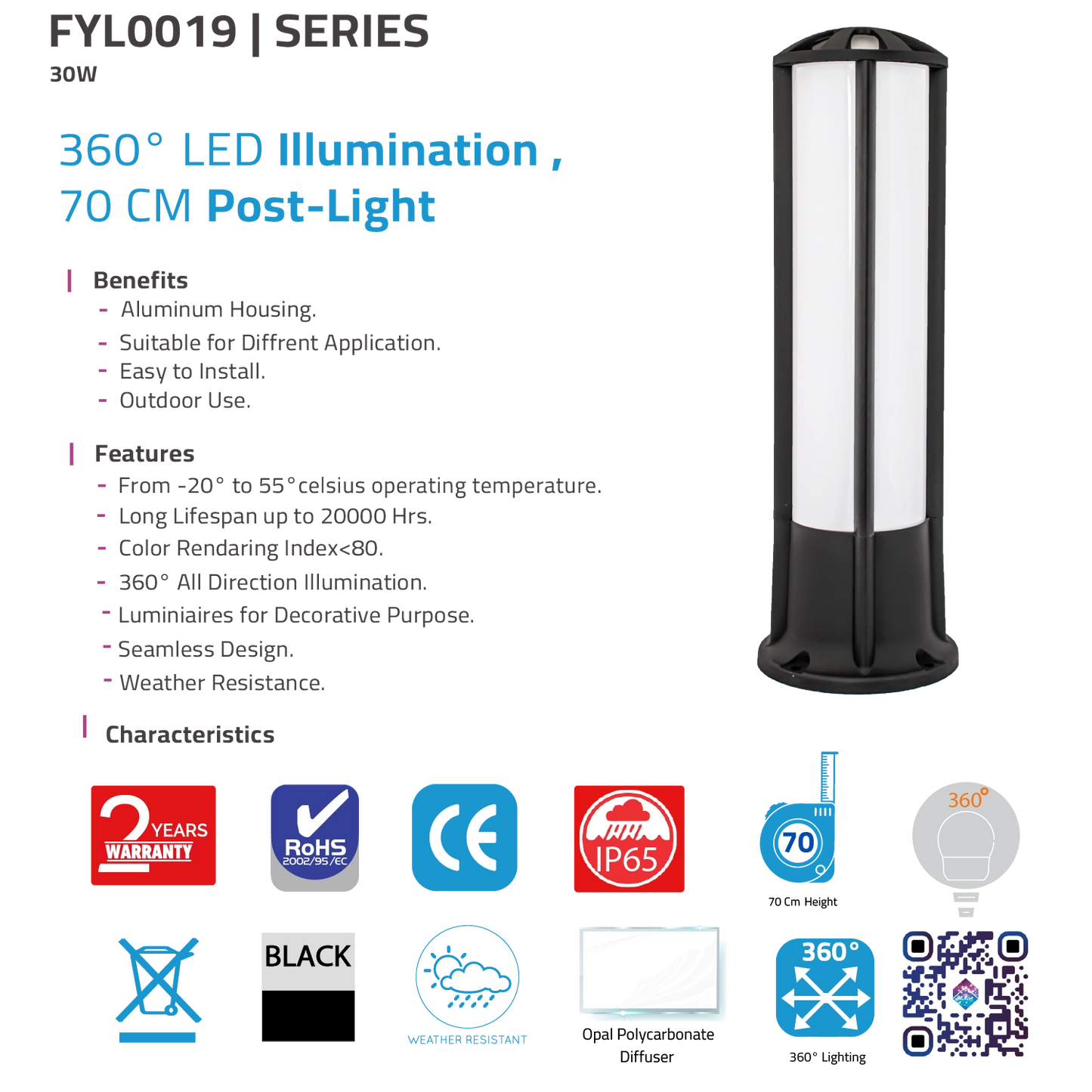 Ultra Light 30W LED Post Light IP65 – 360° Outdoor Decorative Lighting (FYL0019)
