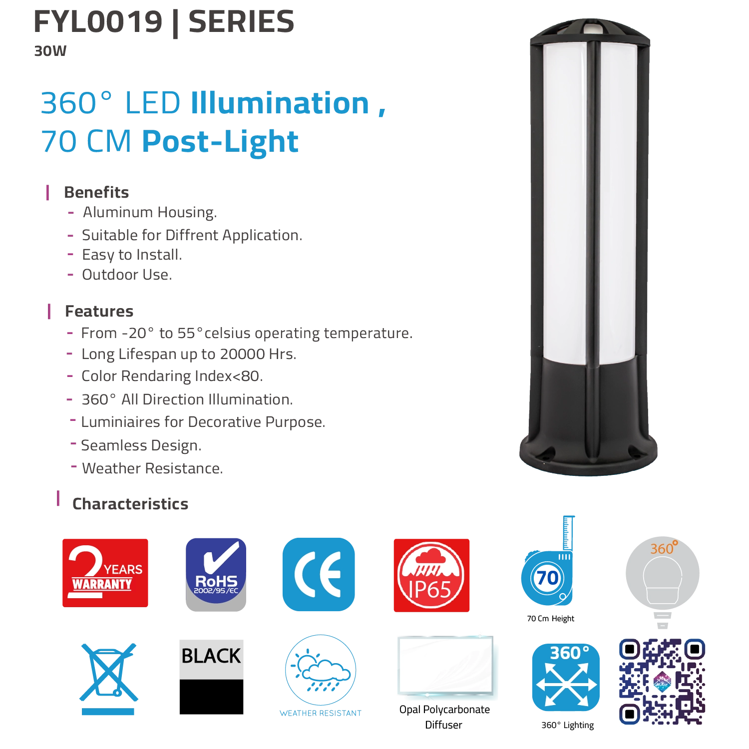 Ultra Light 30W LED Post Light IP65 – 360° Outdoor Decorative Lighting (FYL0019)