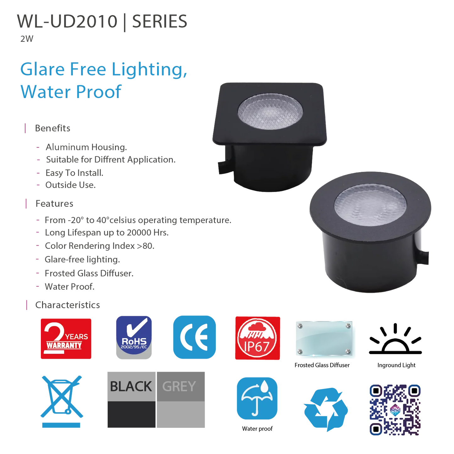 Ultralight LED Inground Light – 2W Waterproof & Glare-Free Outdoor Fixture (UD2010)