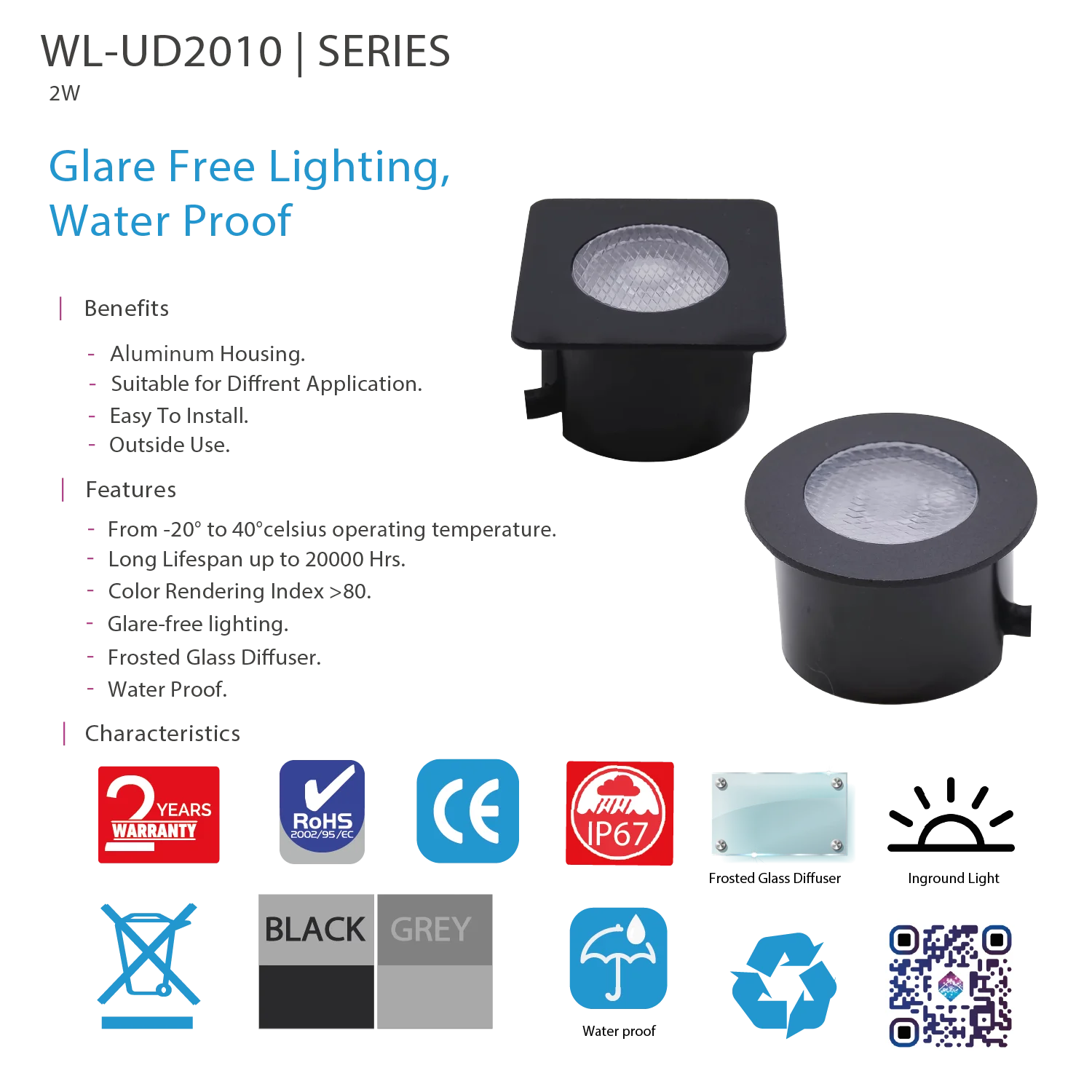 Ultralight LED Inground Light – 2W Waterproof & Glare-Free Outdoor Fixture (UD2010)