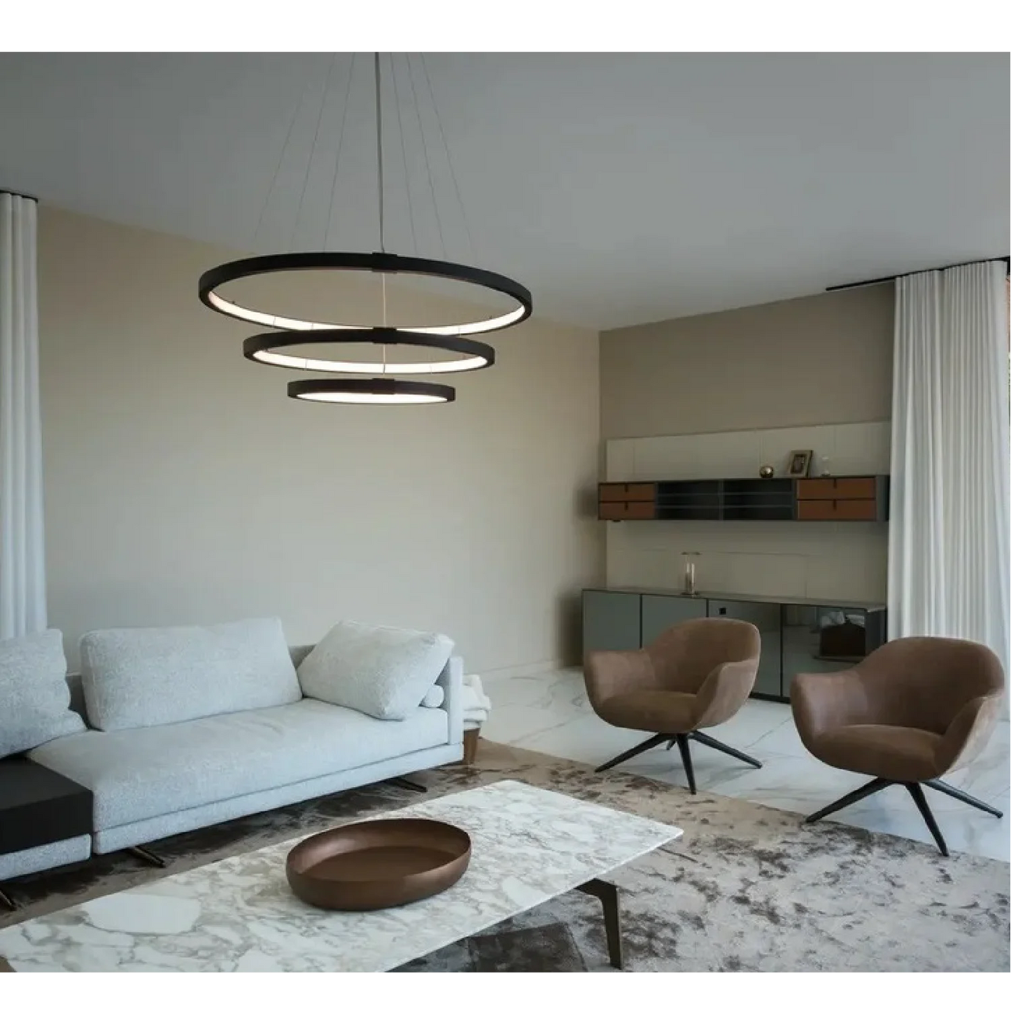 LED Pendant Light (BR4822) – 3-in-1 Suspended Modern Chandelier with Silicon Ring Diffuser