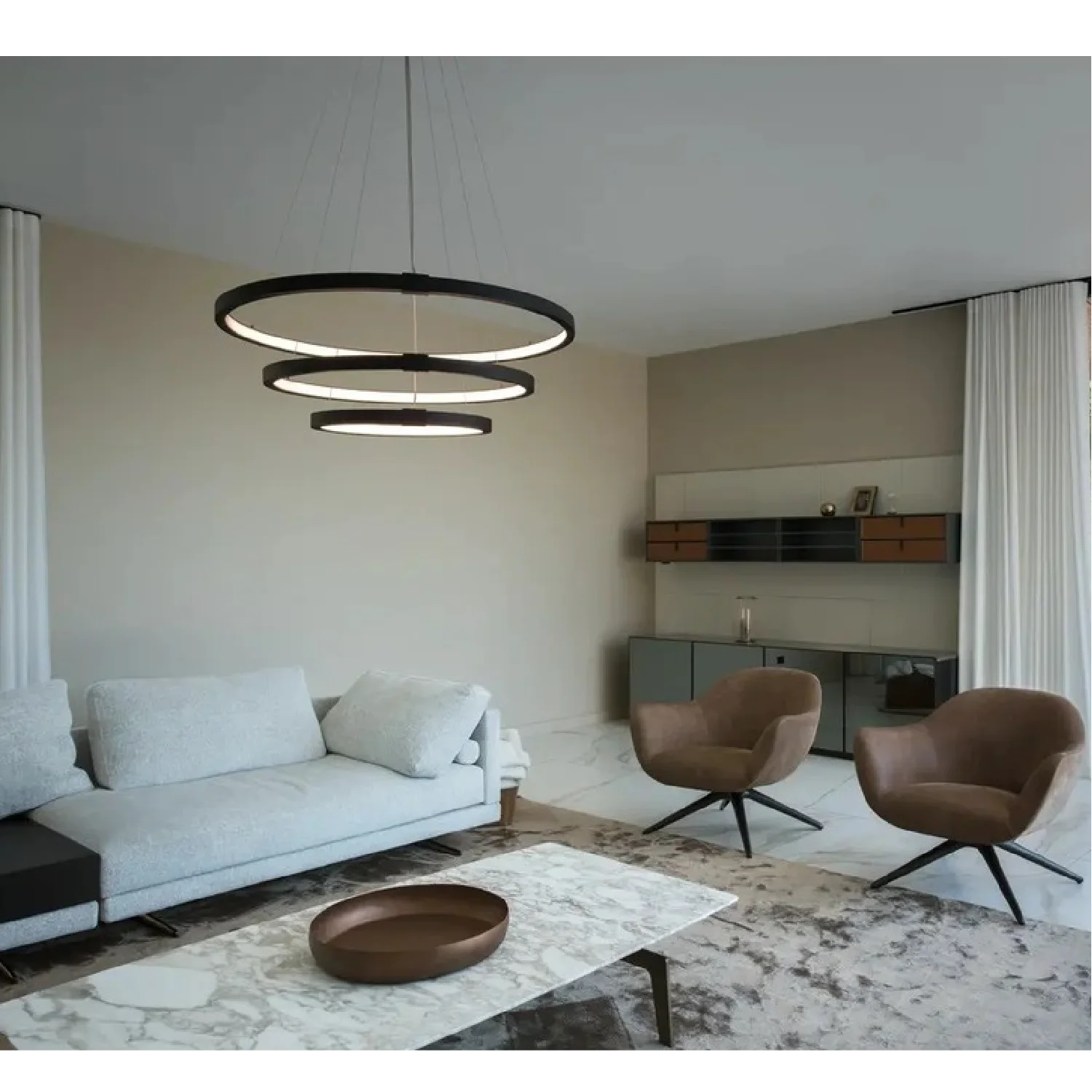 LED Pendant Light (BR4822) – 3-in-1 Suspended Modern Chandelier with Silicon Ring Diffuser