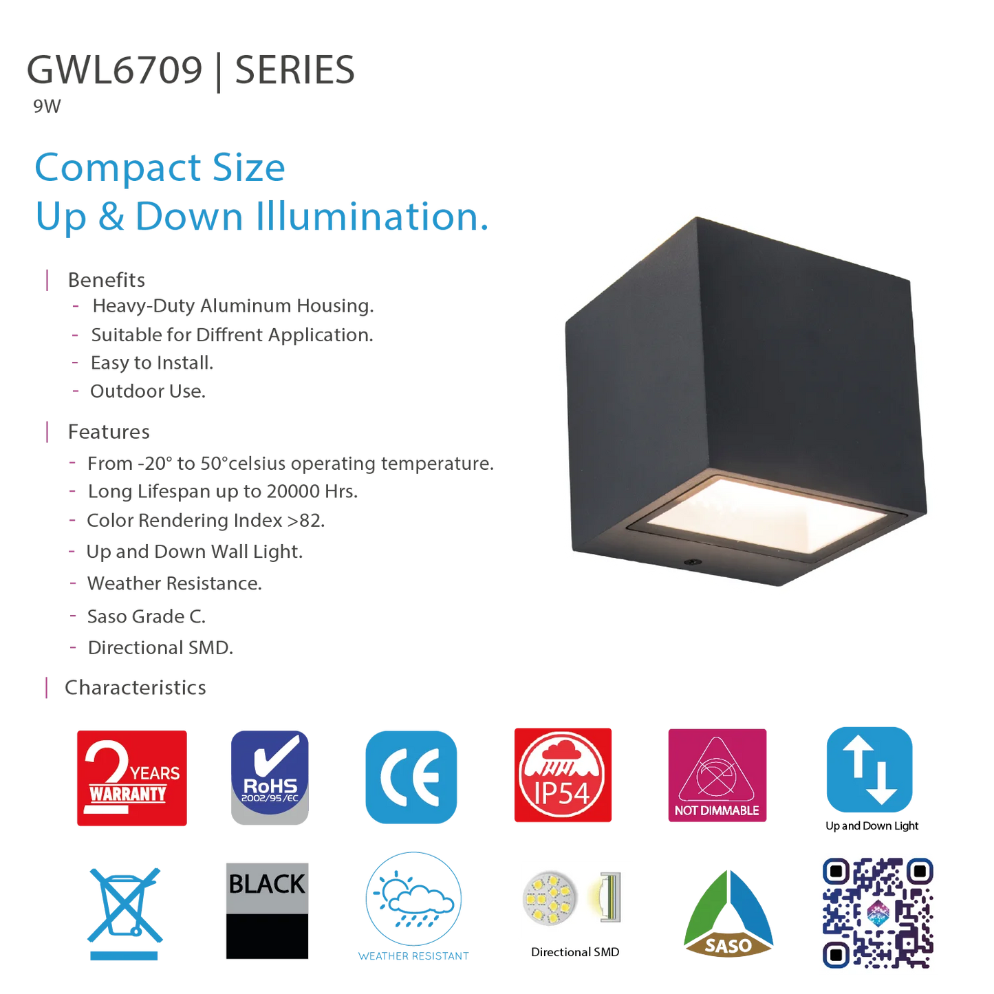 Ultralight Up & Down Wall Light (GWL6709) | Weatherproof Outdoor Wall Lighting