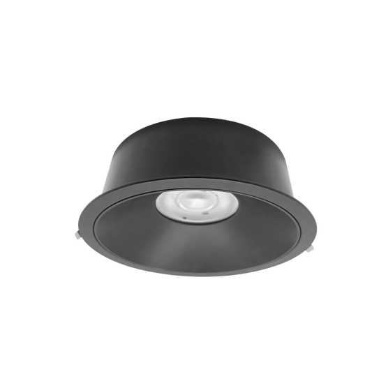 Black recessed ceiling light on a white background